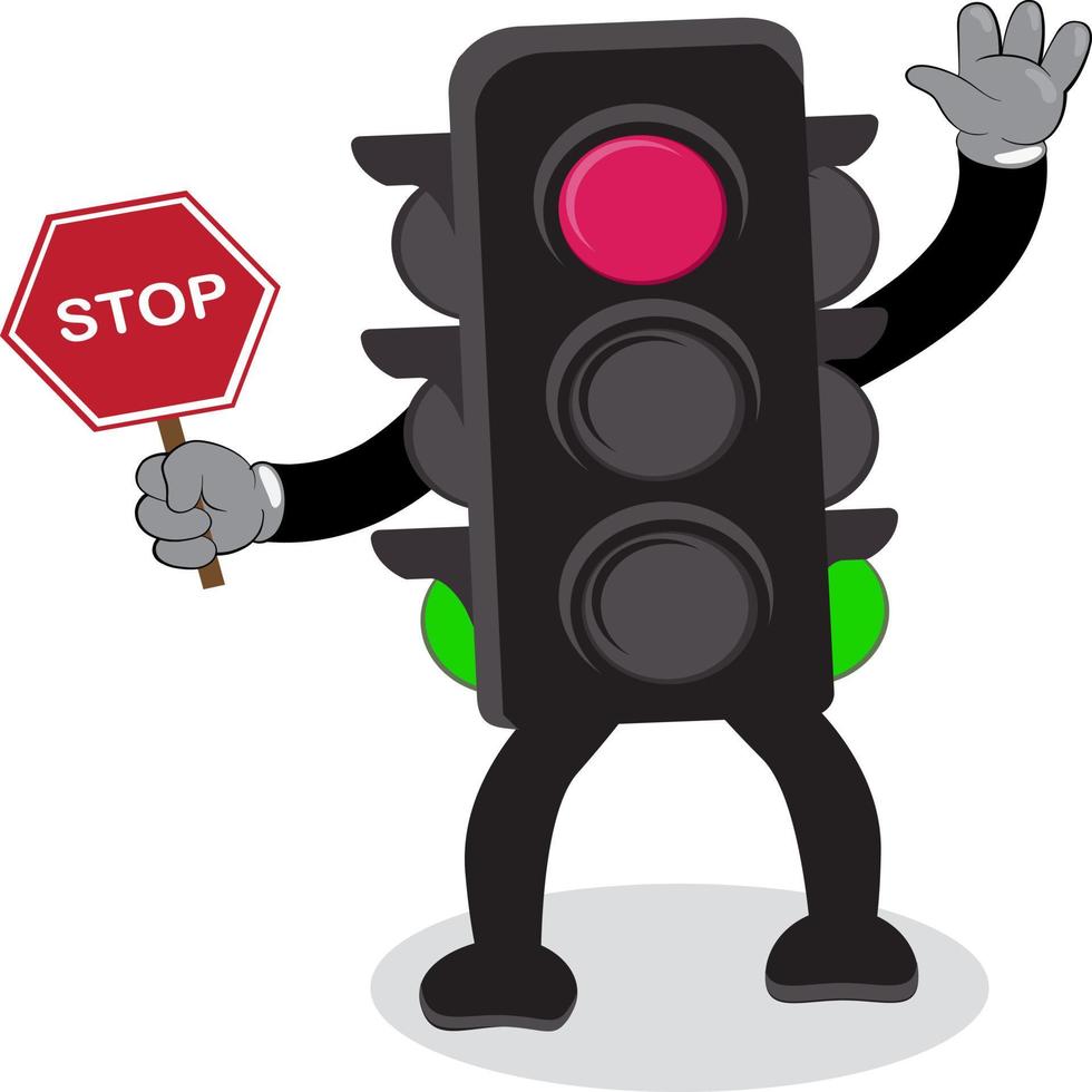 Illustration Vector Graphic Of Mascot Traffic Light With Red Light And Stop Sign Suitable For Children Product