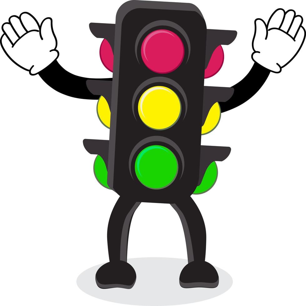 Illustration Vector Graphic Of Mascot Traffic Light With Two Waving Hands Suitable For Children Product