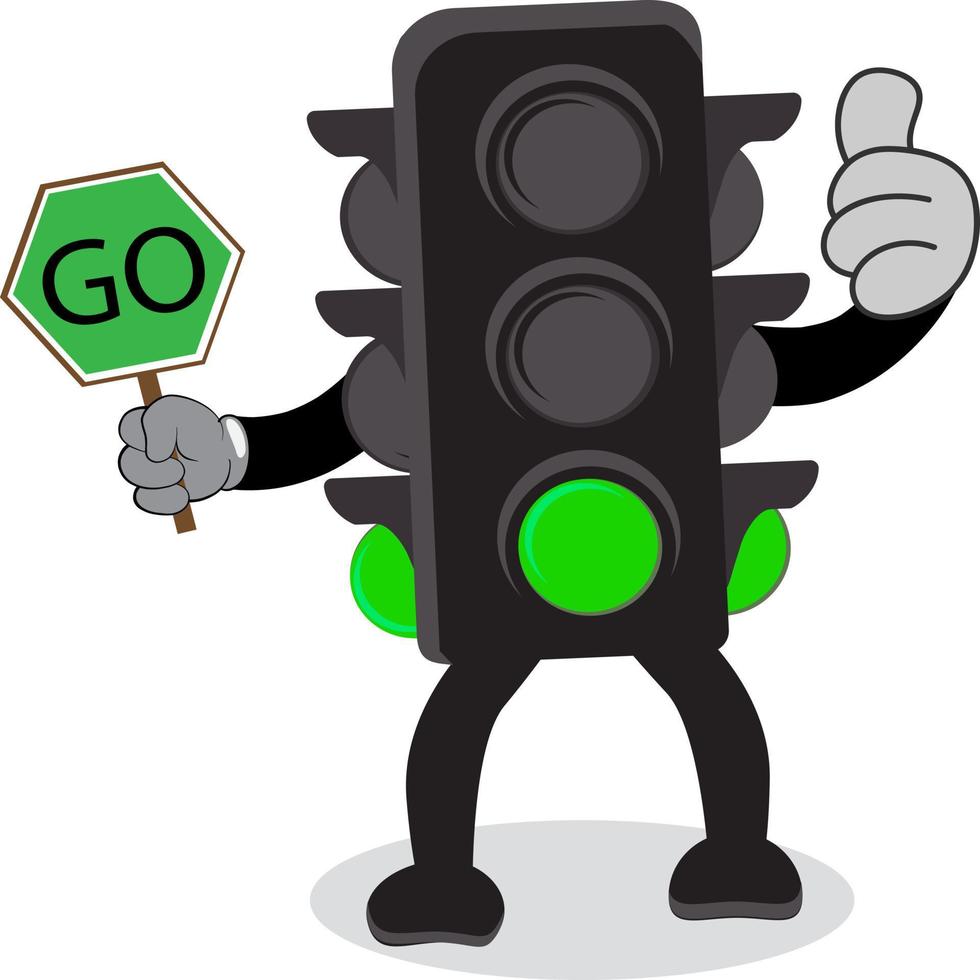 Illustration Vector Graphic Of Mascot Traffic Light With Green Lamp On and Go Sign Suitable For Children Product