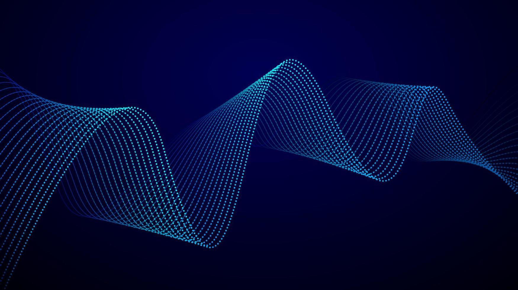 Dynamic particle wave abstract design. Dark background with blurred flowing dots. Vector