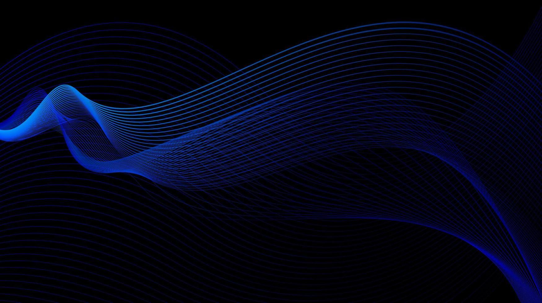 Abstract shining flowing lines on dark background. Dynamic wavy lines vector