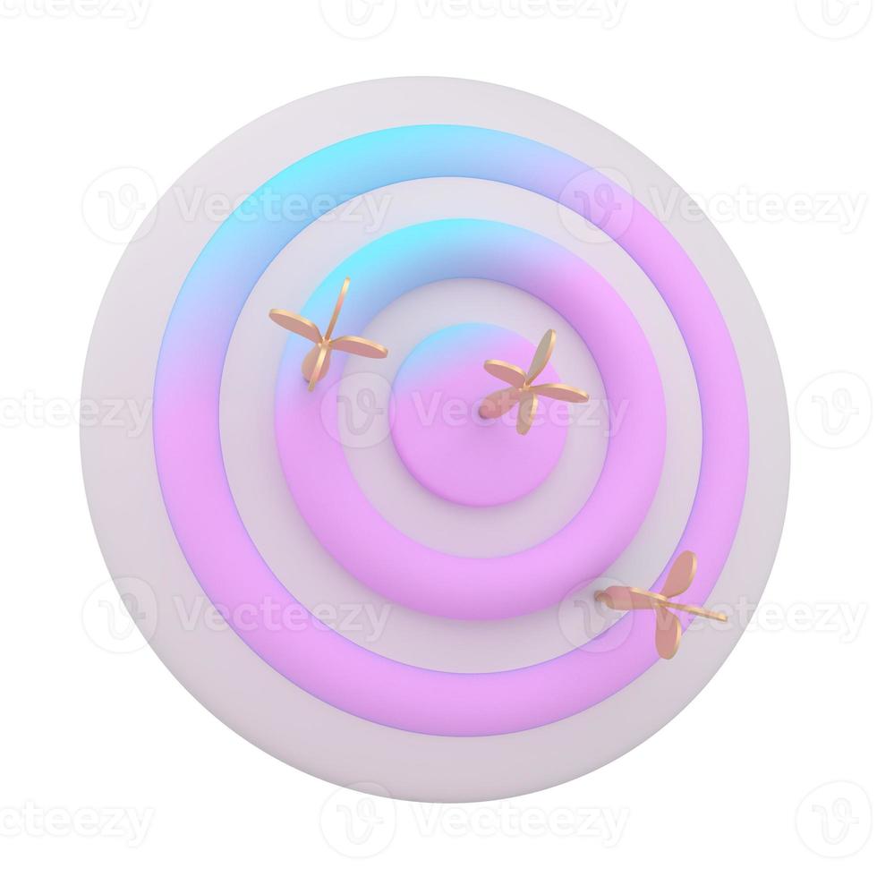 3D illustration for Success of the arrow bow to the target, business concept with 3d darts. photo