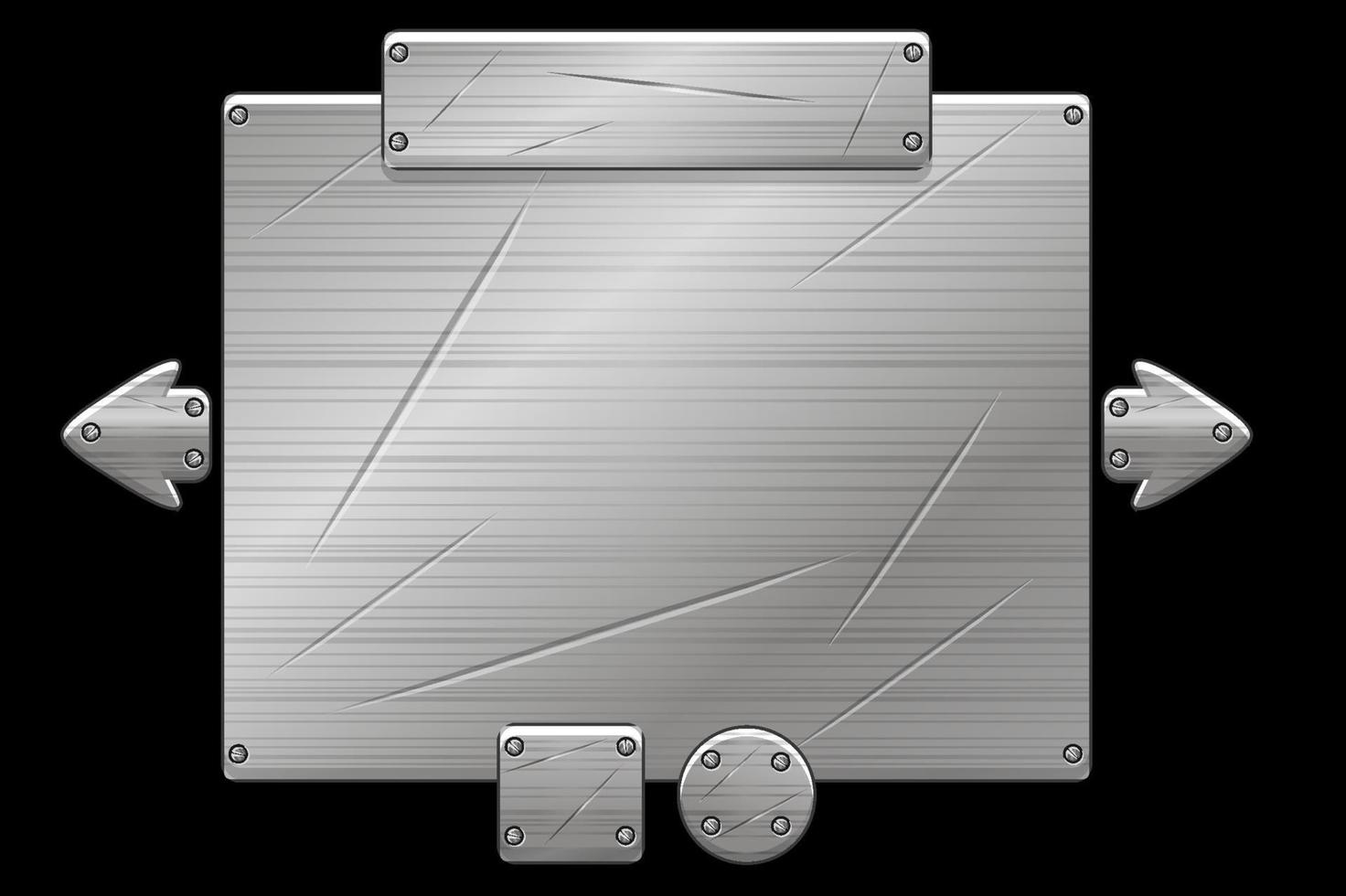 Metal ui board pop up for game, gray iron banner. Vector illustration of a custom window with icons and buttons.