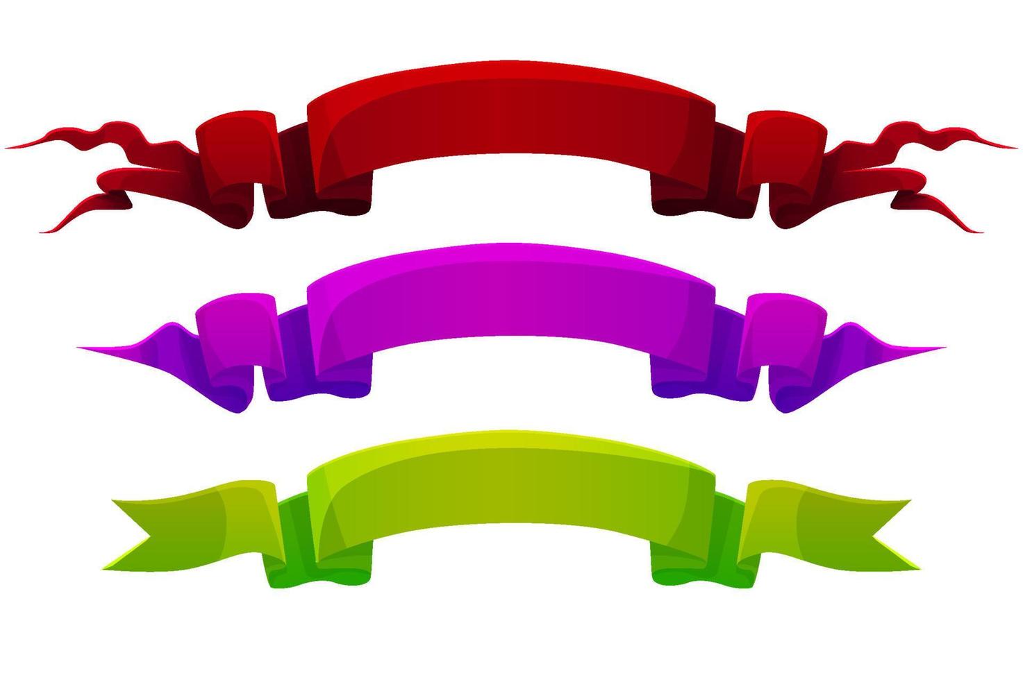 Colored cartoon ribbons, bright colorful labels for the game. Vector illustration of a set of blank ribbon templates for a graphical interface.