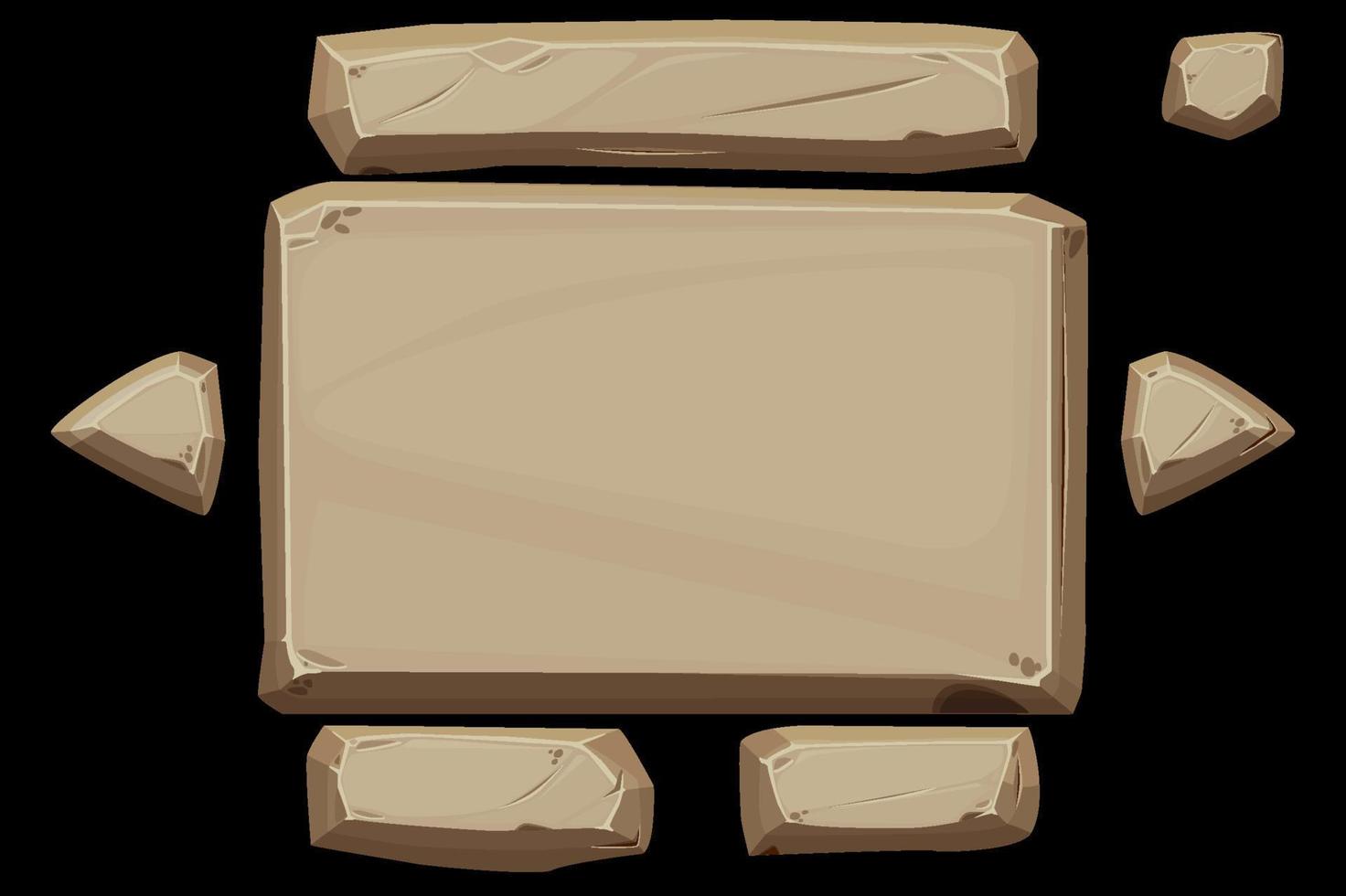 banner de panel de piedra con botones para ui. ilustración vectorial de una vieja plantilla de ventana de juego vacía. vector