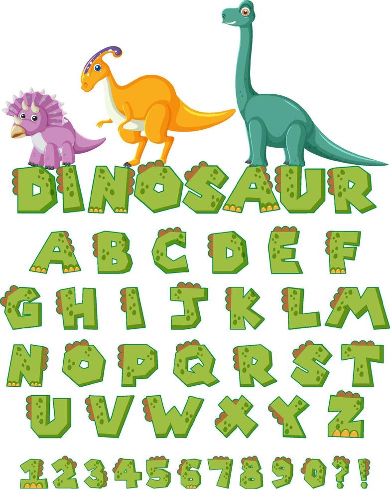 English alphabet A-Z with dinosaur cartoon characters vector