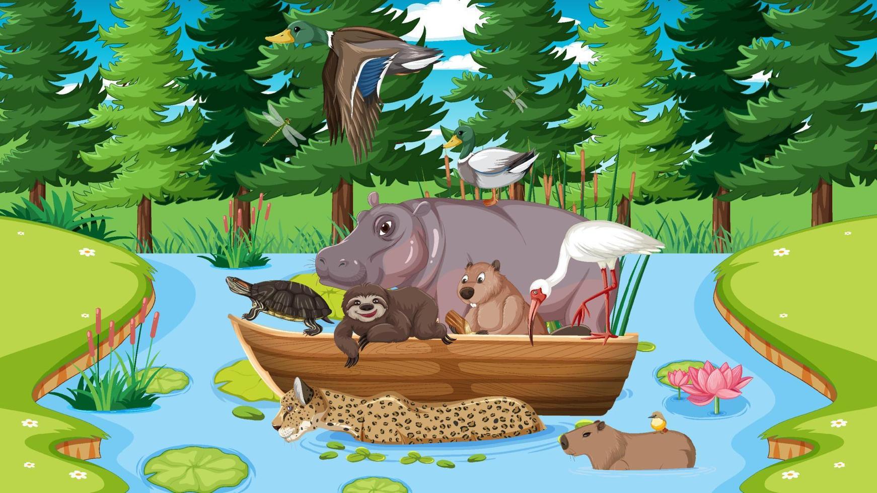 Cartoon wild animals in the forest vector