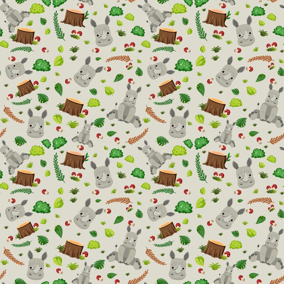 Cute rhinoceros seamless pattern vector