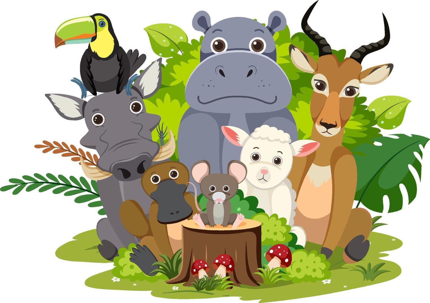 Wild animal group on white background vector