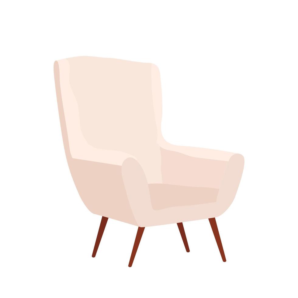 Armchair design in retro style. Arm chair seat with wood legs and armrests. Flat vector illustration isolated on white background