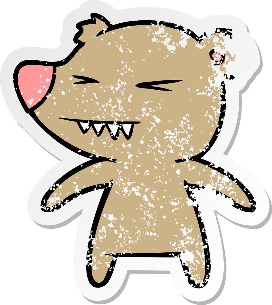 distressed sticker of a angry bear cartoon vector