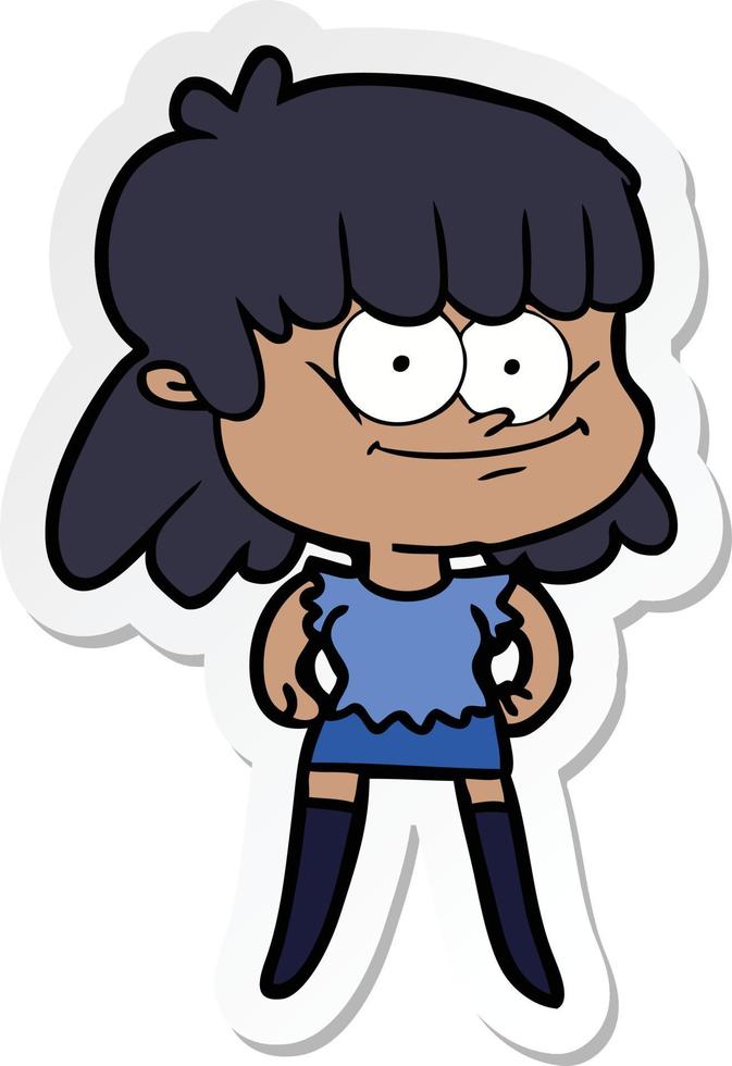 sticker of a cartoon smiling woman vector