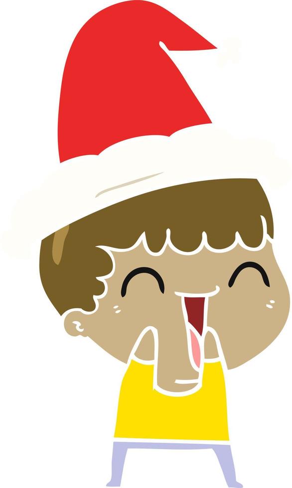 flat color illustration of a happy man wearing santa hat vector