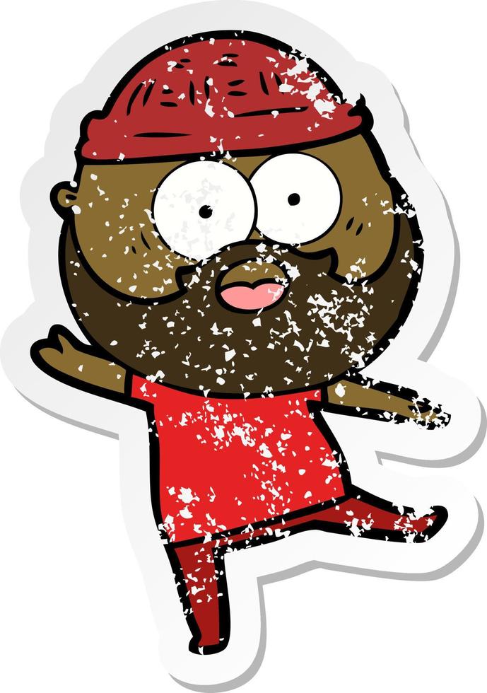 distressed sticker of a cartoon bearded man vector