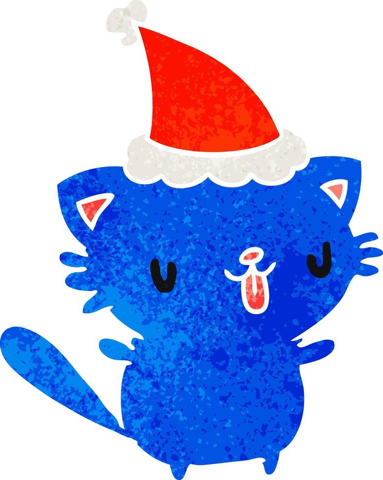 christmas retro cartoon of kawaii cat vector