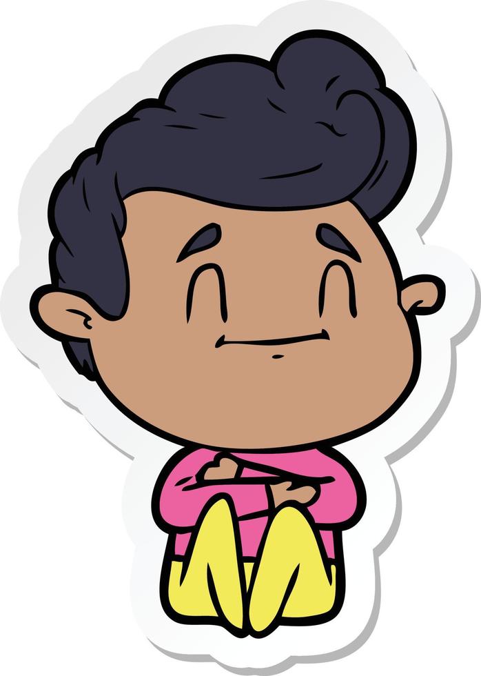 sticker of a happy cartoon man sitting vector