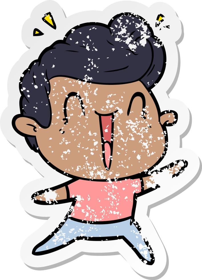 distressed sticker of a cartoon excited man vector