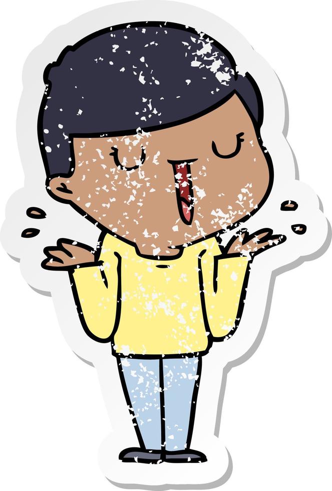 distressed sticker of a cartoon happy boy with no worries vector