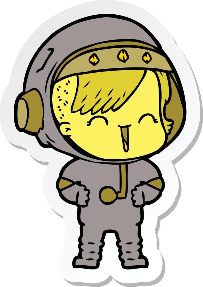 sticker of a happy cartoon space girl vector