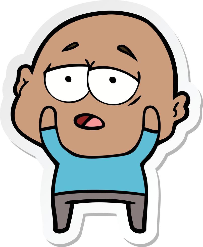 sticker of a cartoon tired bald man vector