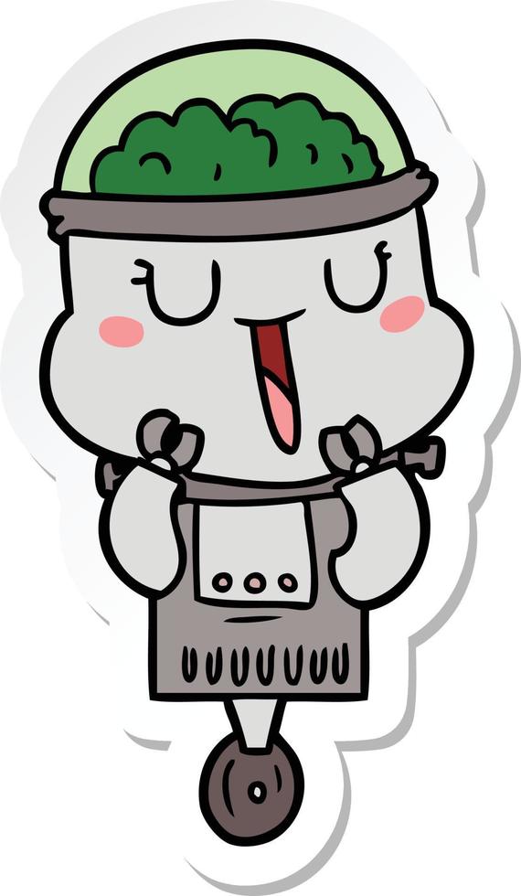 sticker of a happy cartoon robot vector