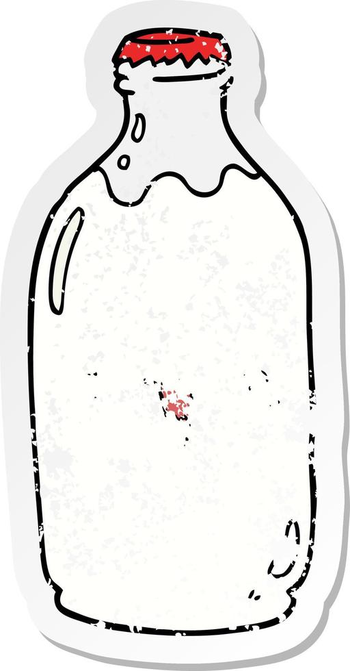 distressed sticker of a cute cartoon milk bottle vector