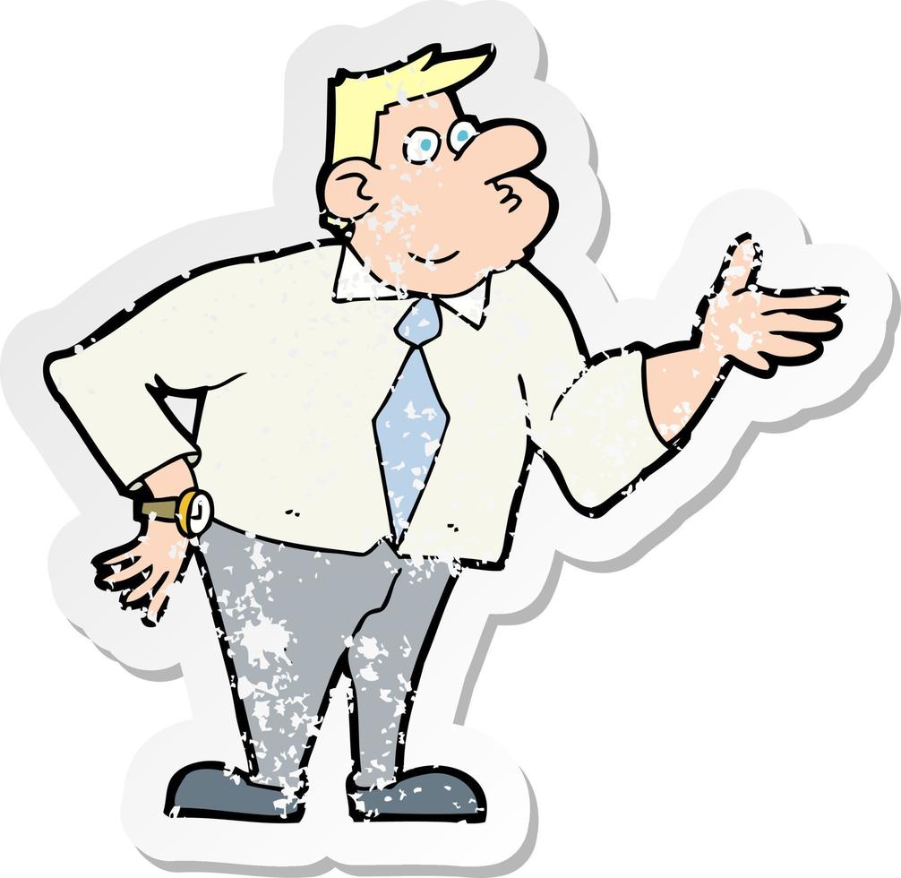 retro distressed sticker of a cartoon businessman asking question vector