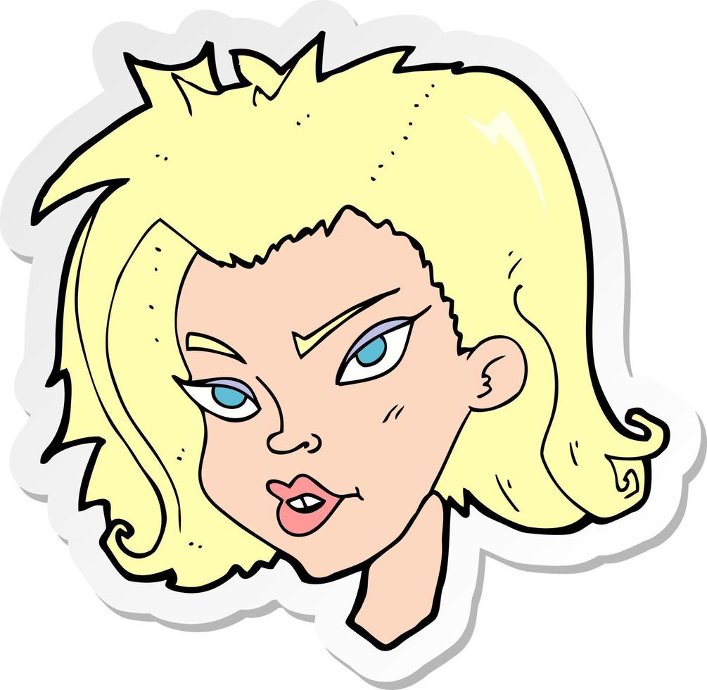 pegatina de un rostro femenino de dibujos animados vector