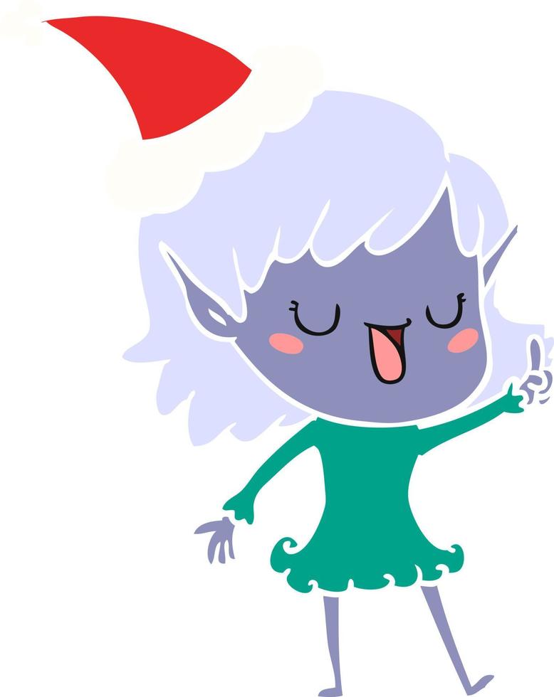 ilustración de color plano de una niña elfa con sombrero de santa vector