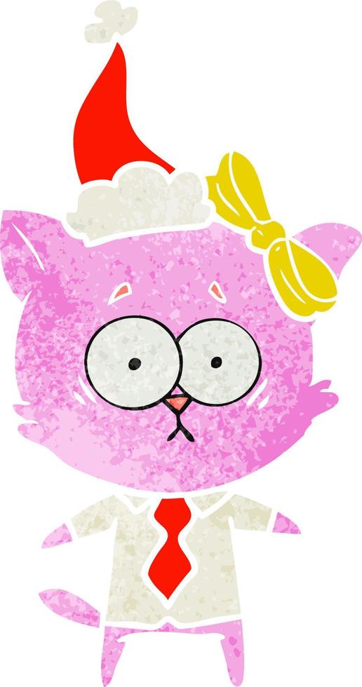 retro cartoon of a cat wearing santa hat vector