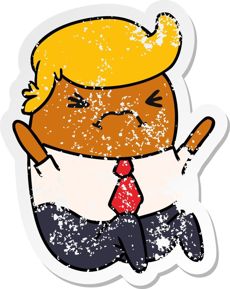 distressed sticker cartoon of a kawaii business man vector
