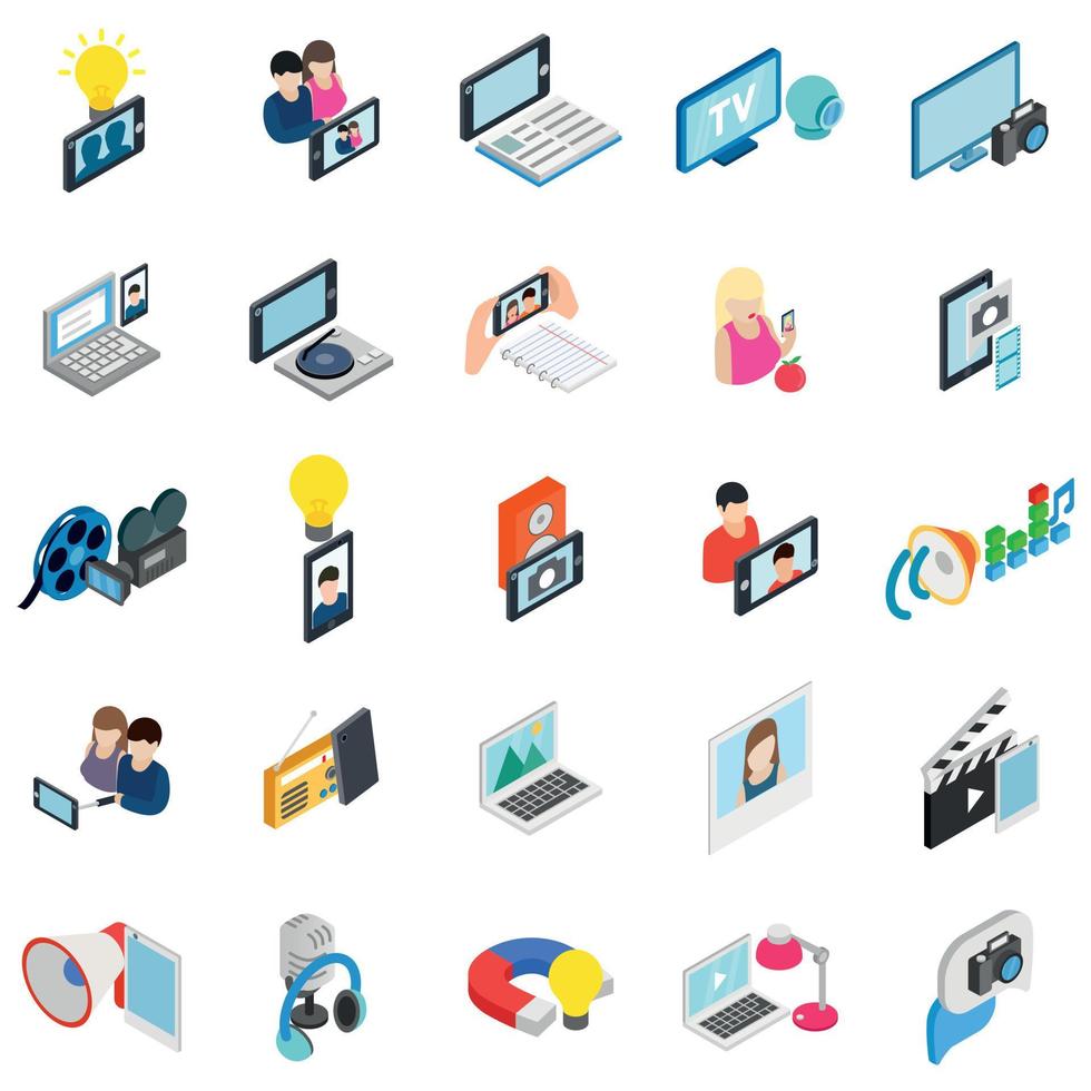 Online photography icons set, isometric style vector