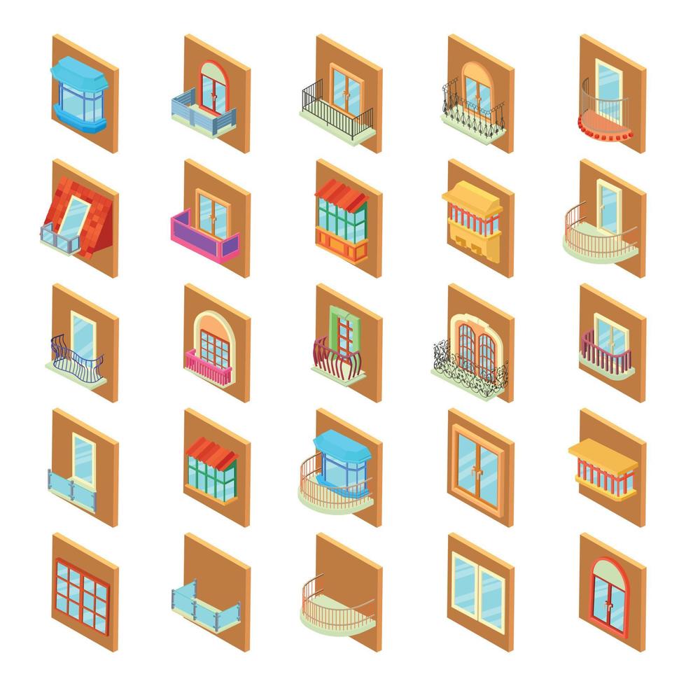 Window icons set, isometric style vector