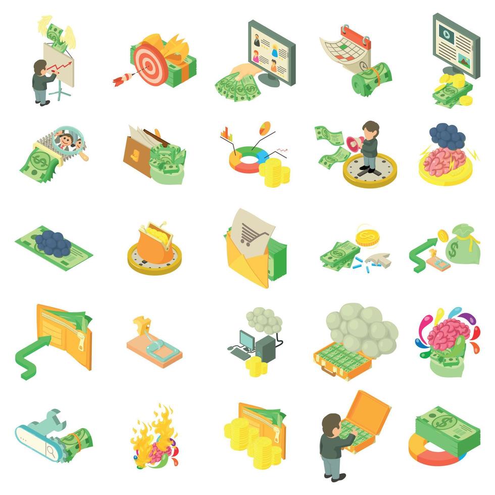 Monetary thought icons set, isometric style vector