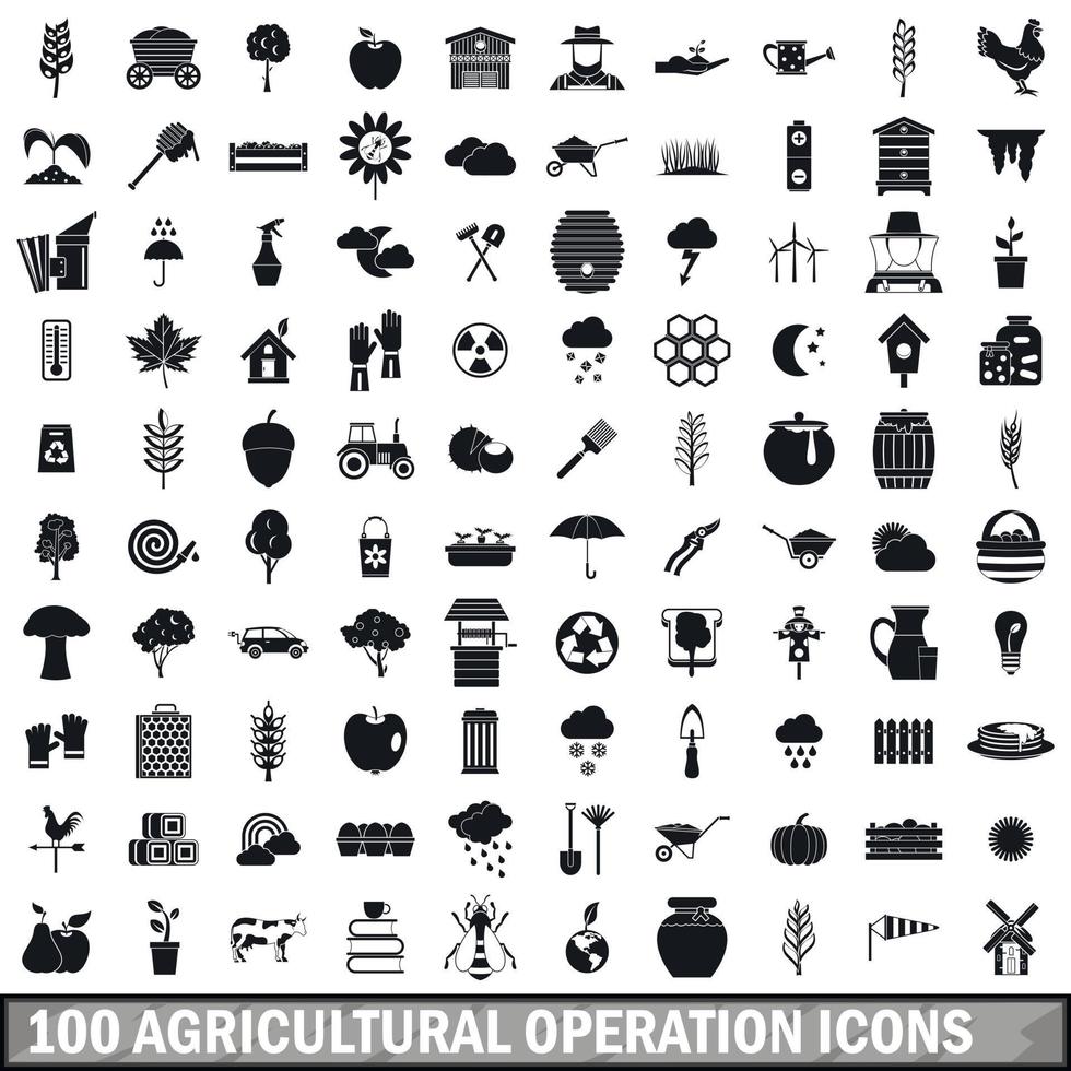 100 agricultural operation icons set, simple style vector