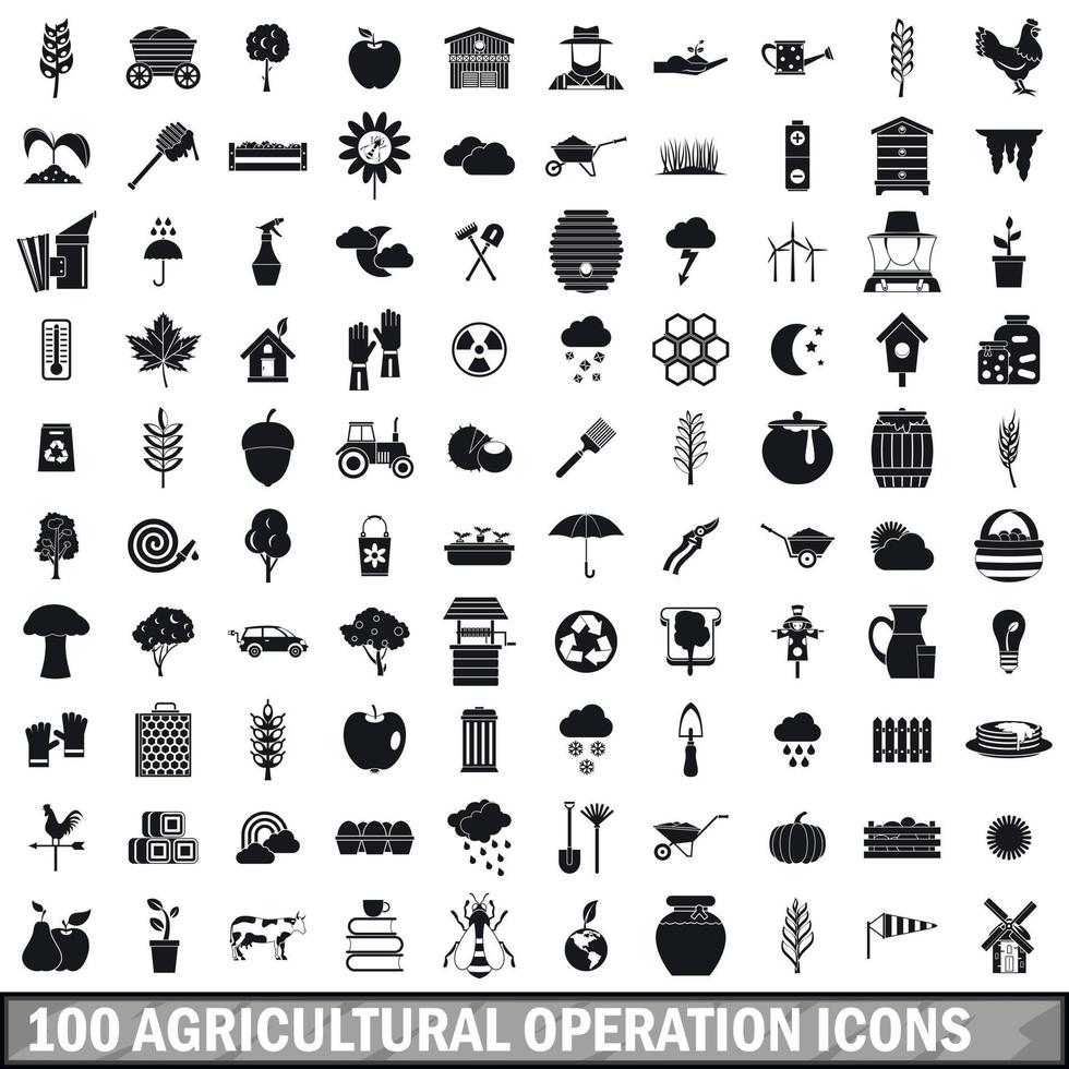 100 iconos de operación agrícola, estilo simple vector