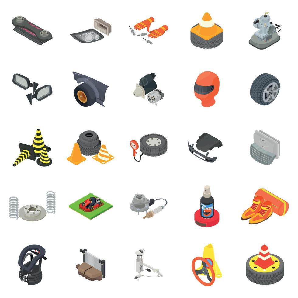 Motoring icons set, isometric style vector