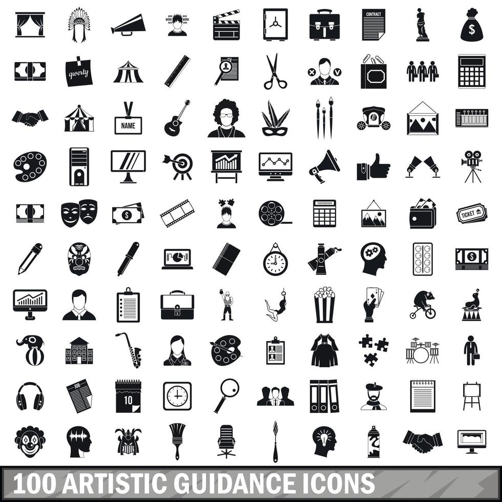 100 artistic guidance icons set, simple style vector