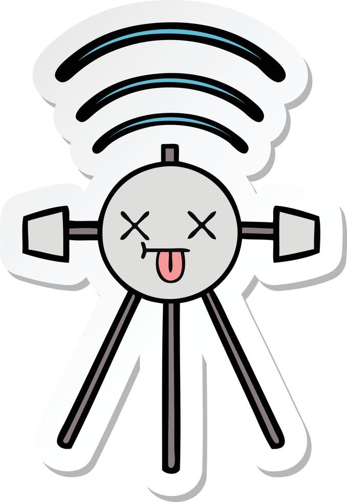 sticker of a cute cartoon satellite vector