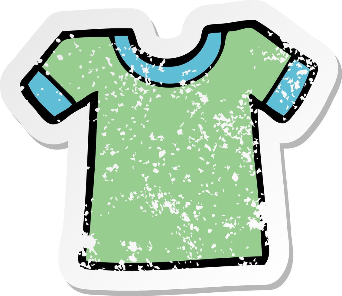 distressed sticker of a cartoon tee shirt vector