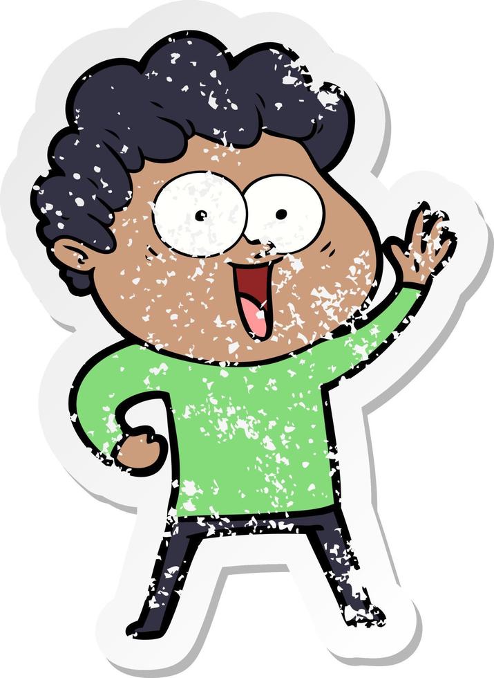distressed sticker of a cartoon happy man vector