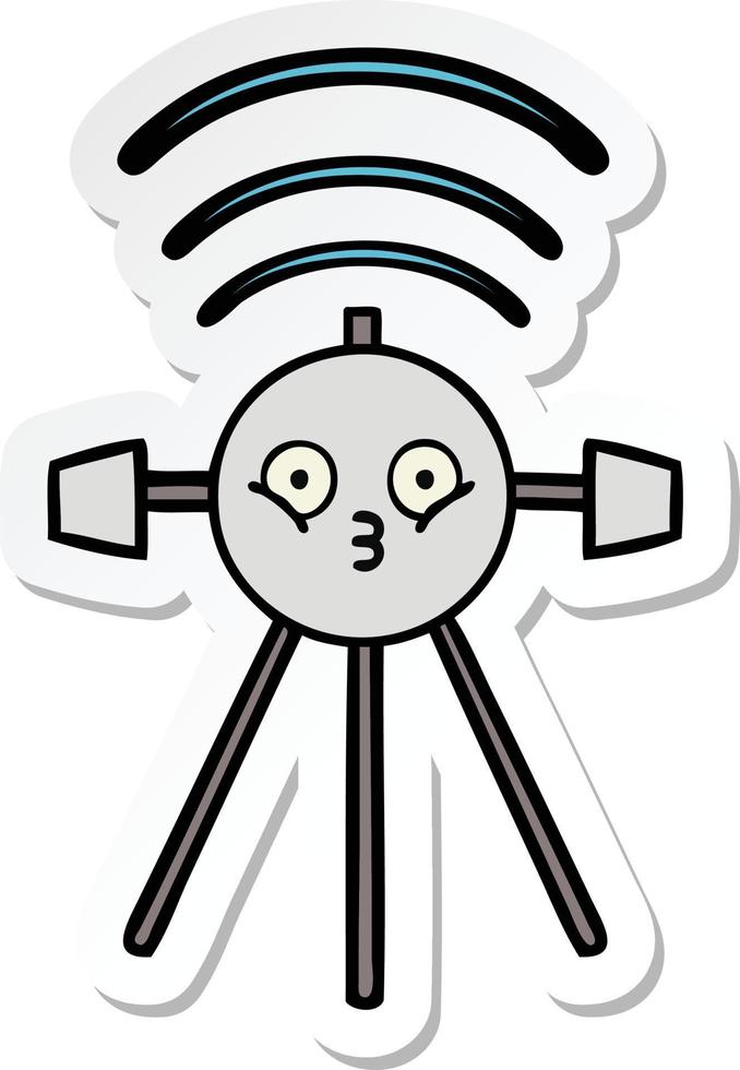 sticker of a cute cartoon satellite vector