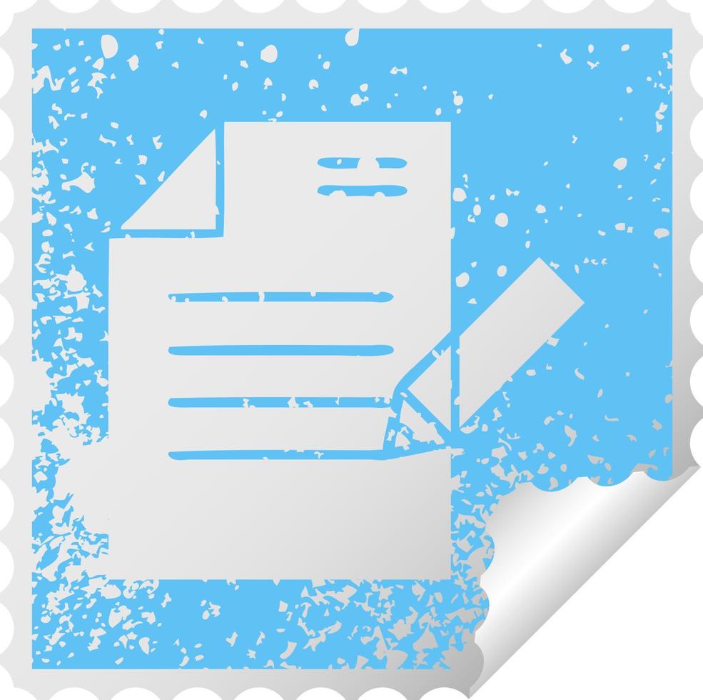 distressed square peeling sticker symbol of writing a document vector