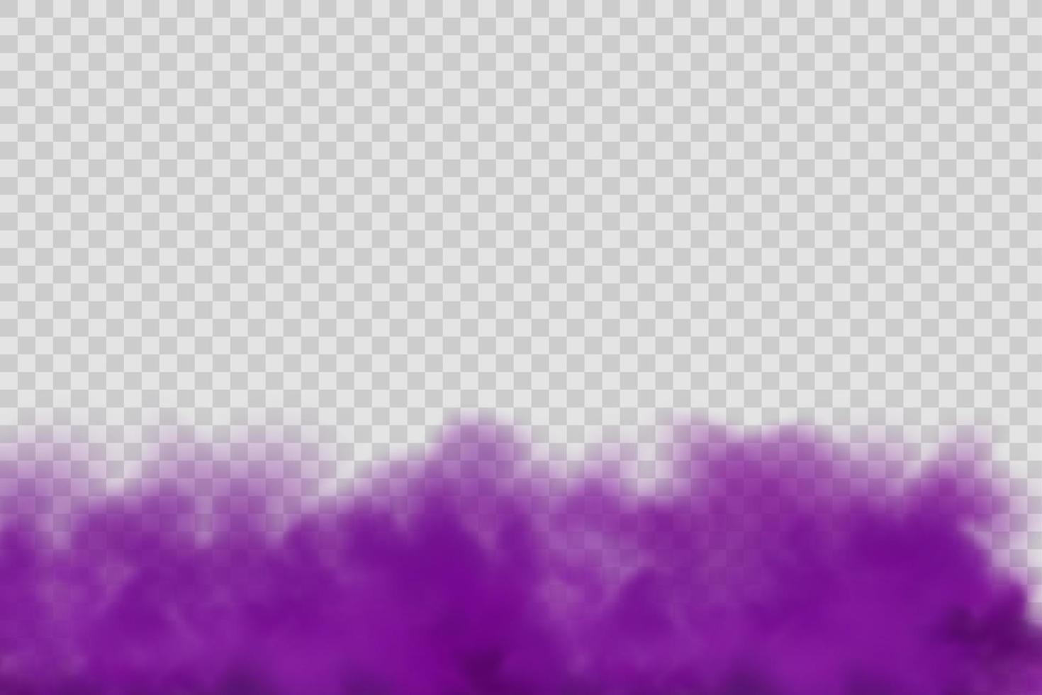 Realistic scary mystical  violet fog in night Halloween. Purple poisonous gas, dust and smoke effect. vector