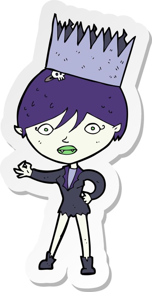 sticker of a cartoon vampire wearing crown vector