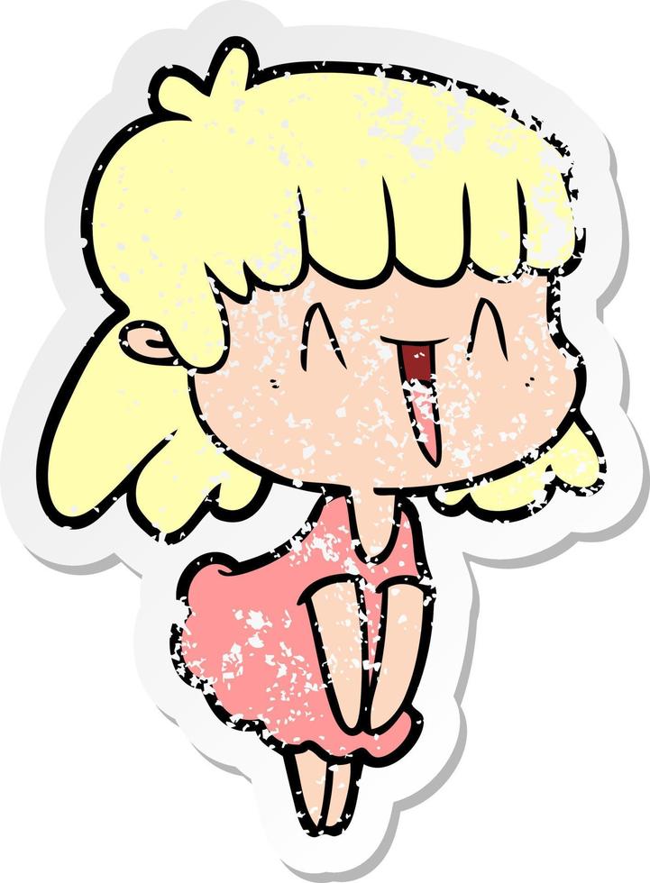 distressed sticker of a cartoon woman vector