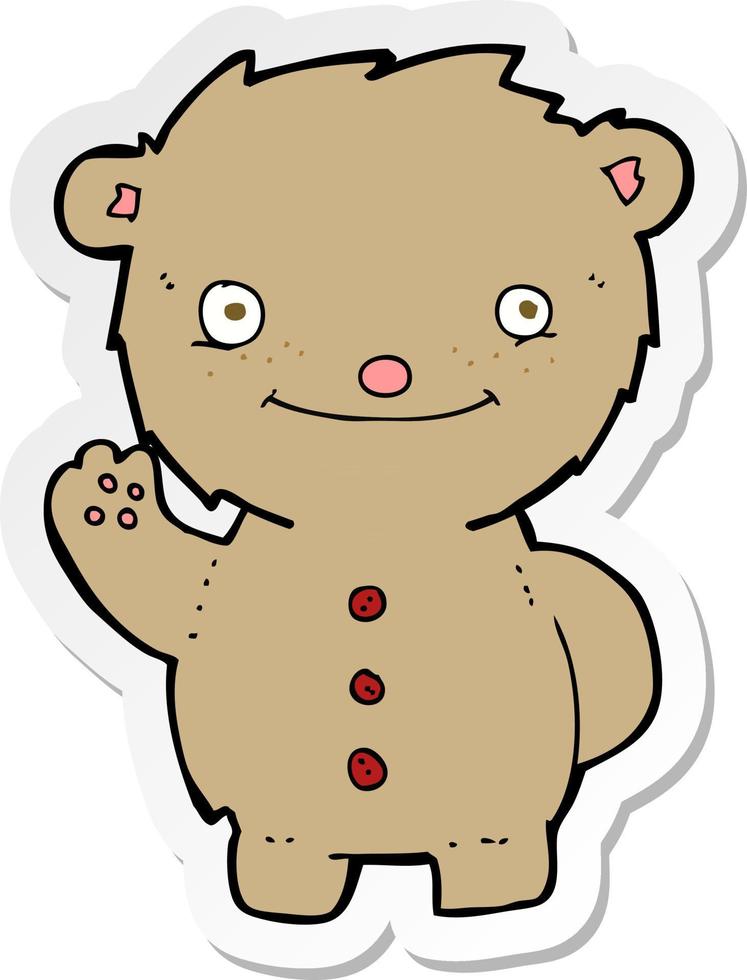 sticker of a cartoon waving teddy bear vector