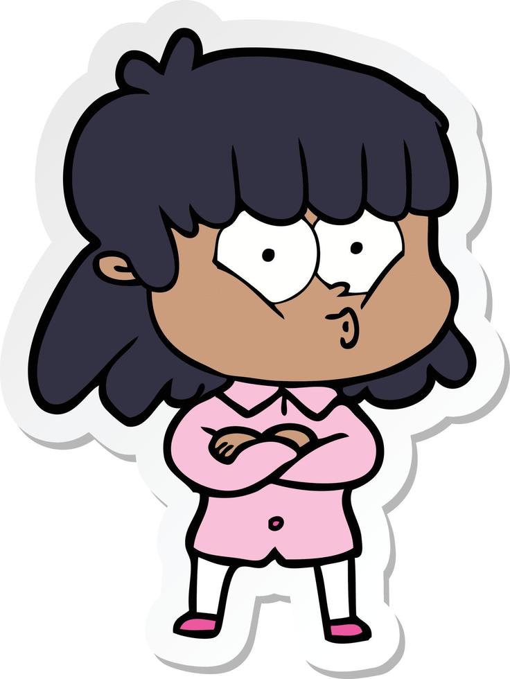 sticker of a cartoon whistling girl vector