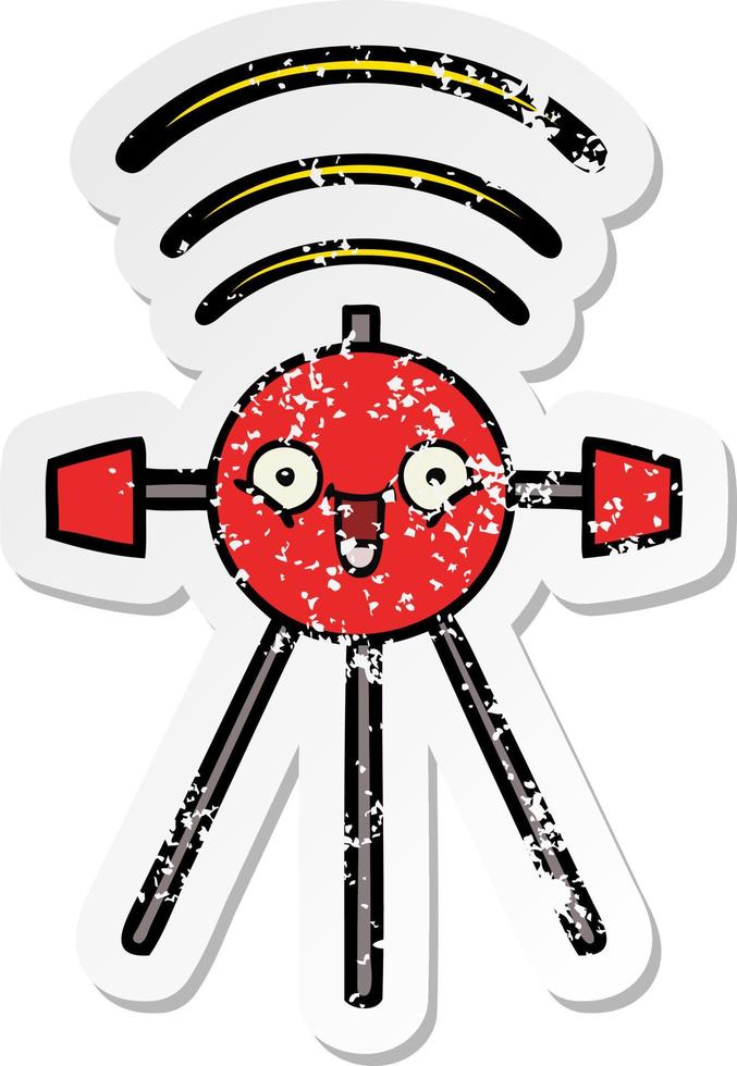 distressed sticker of a cute cartoon satellite vector