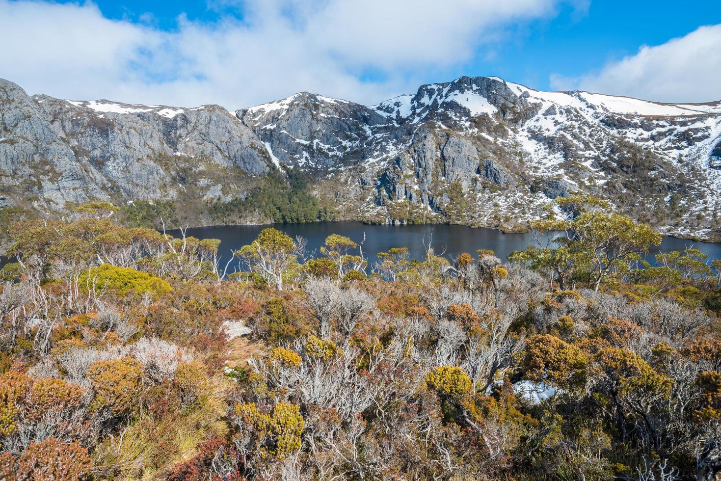 The landscape of the nature on above of Crater lake in Cradle mountain national park of Tasmania state, Australia. photo